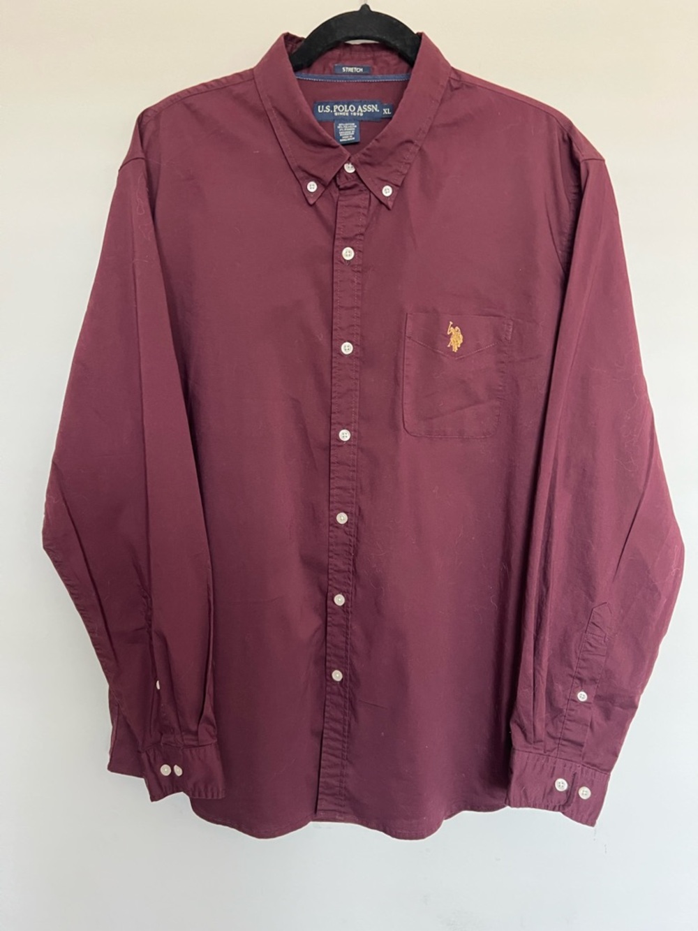 ⭐️ U.S. Polo Assn. Men's Button-Down Shirt - Wine with Gold Logo Size XL